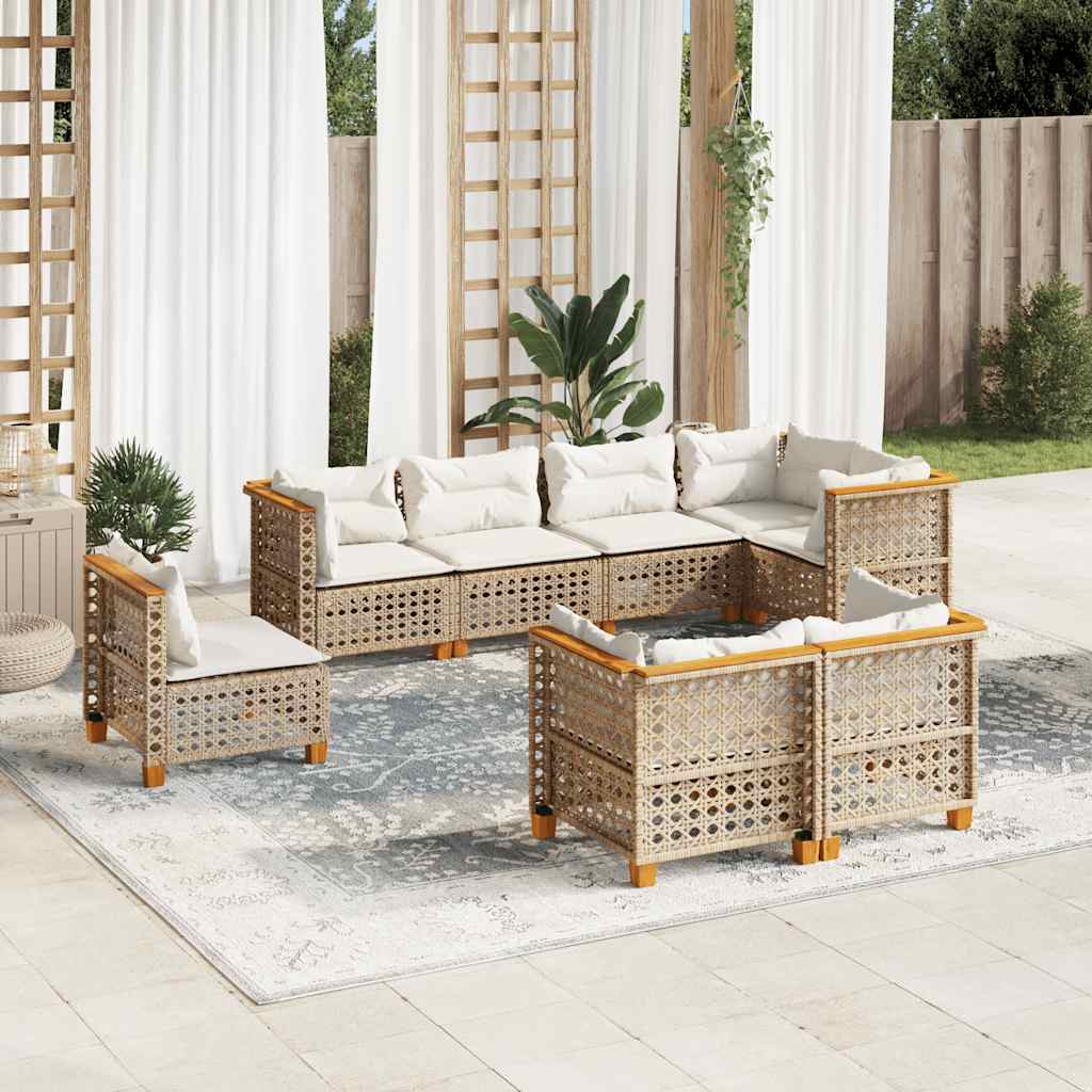 vidaXL Salon de jardin avec coussins 8 pcs beige résine tressée