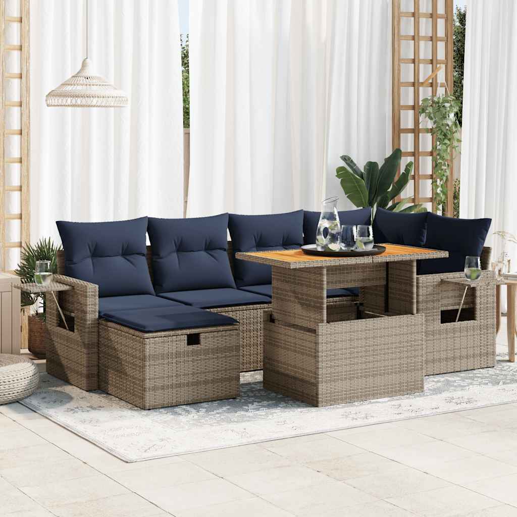 vidaXL Salon de jardin avec coussins 7 pcs noir résine tressée acacia