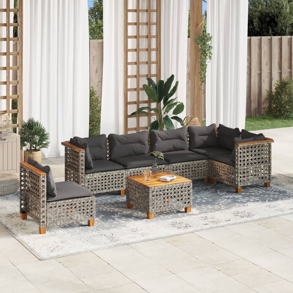 vidaXL Salon de jardin avec coussins 7 pcs gris résine tressée