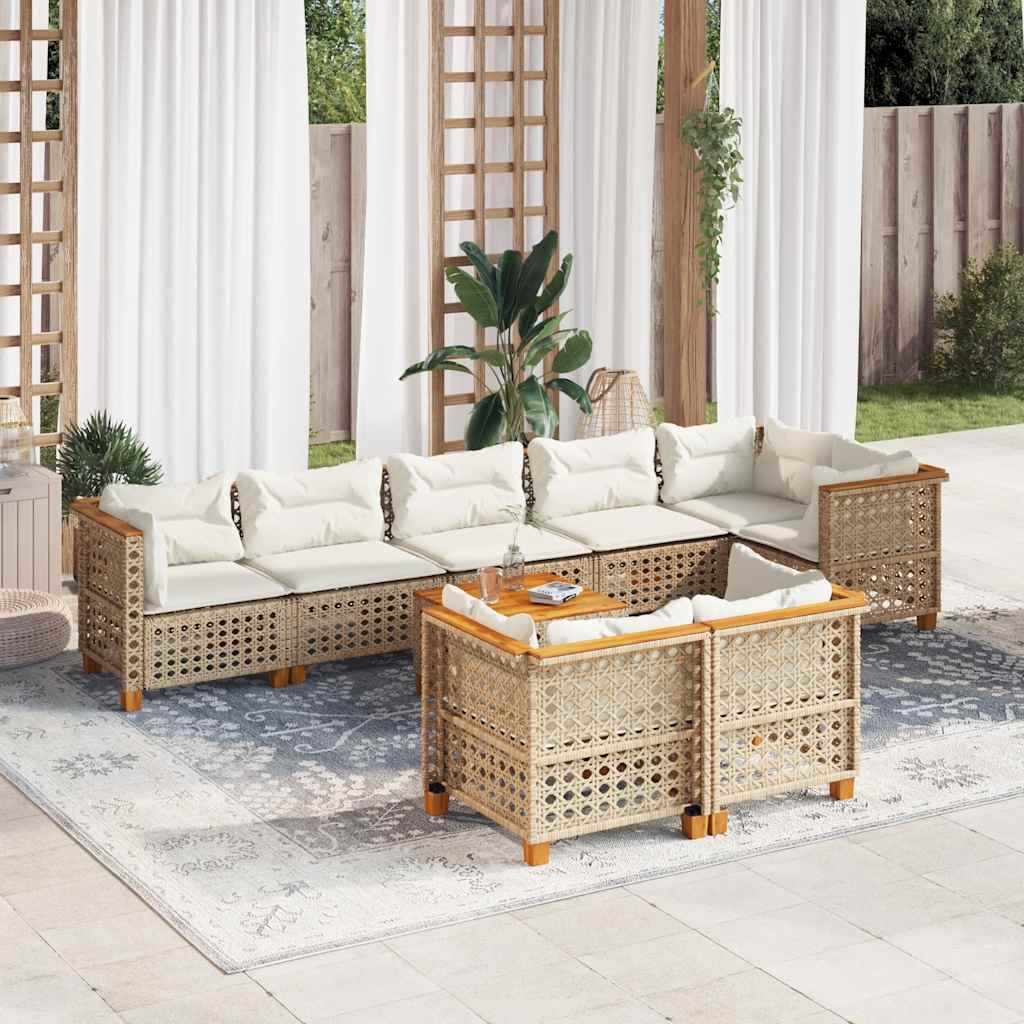 vidaXL Salon de jardin avec coussins 9 pcs beige résine tressée