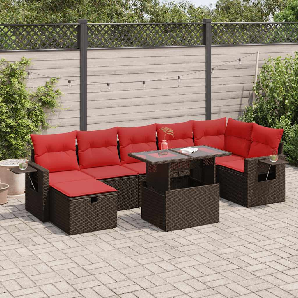 vidaXL Salon de jardin avec coussins 8 pcs marron résine tressée acacia