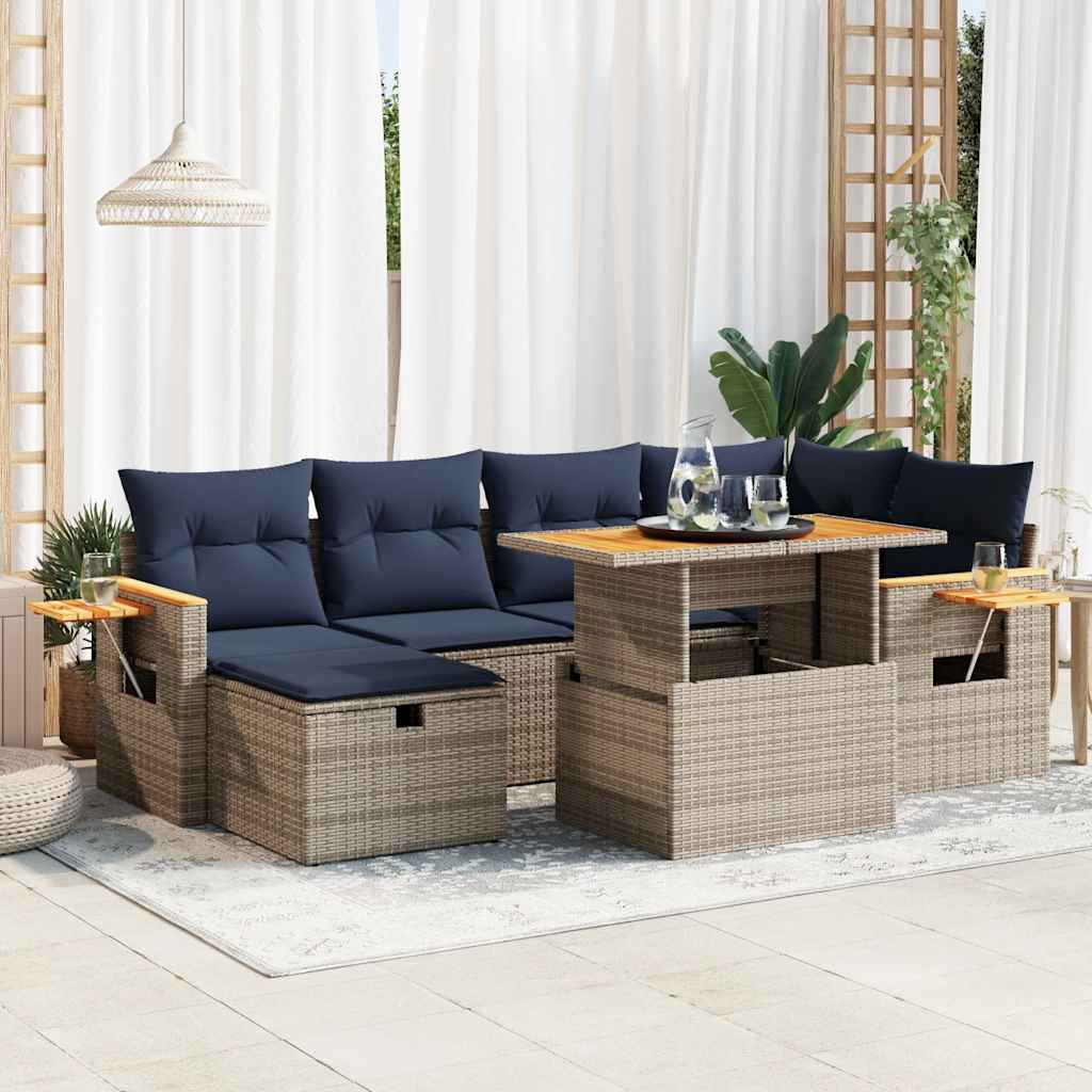 vidaXL Salon de jardin avec coussins 7 pcs gris résine tressée acacia