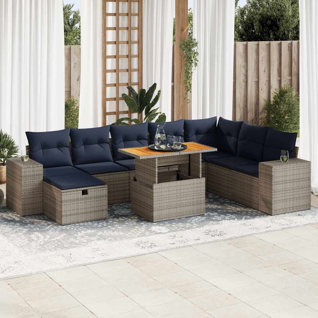 vidaXL Salon de jardin avec coussins 9 pcs gris résine tressée acacia