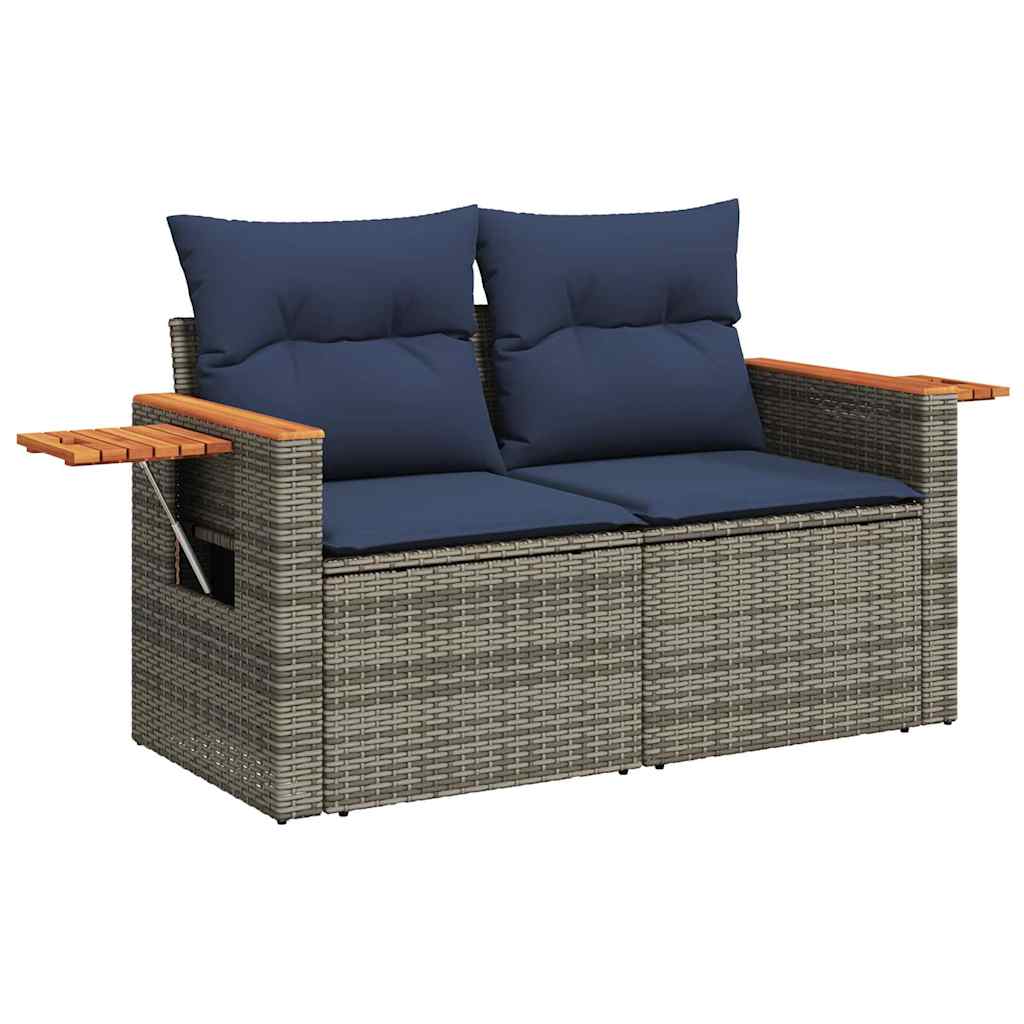 vidaXL Salon de jardin avec coussins 7 pcs gris résine tressée acacia - Image 5