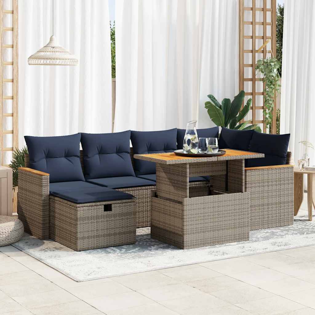 vidaXL Salon de jardin avec coussins 7 pcs gris résine tressée acacia
