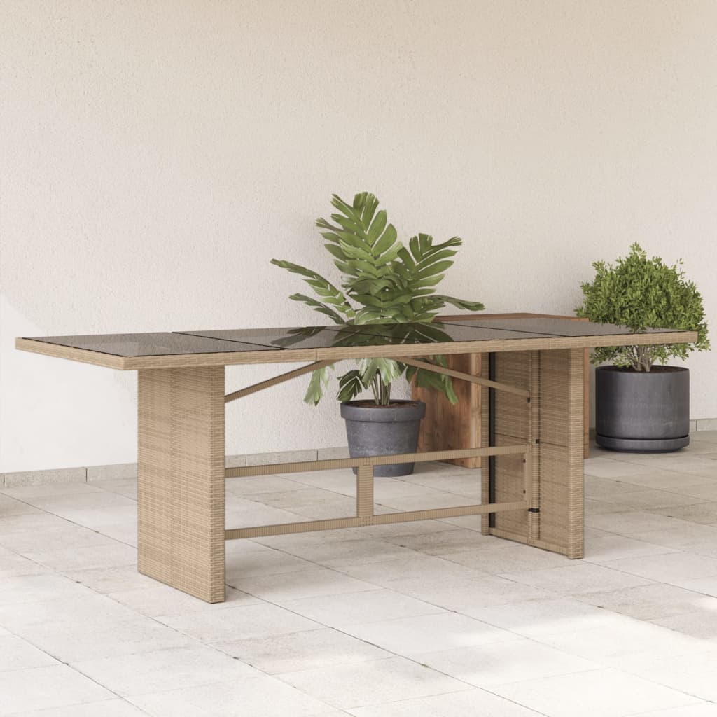 vidaXL Table de jardin avec dessus en verre beige résine tressée