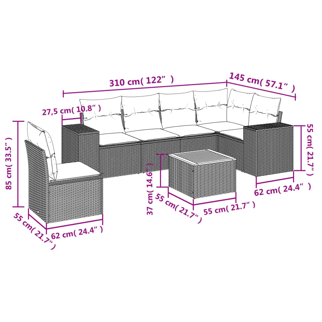 vidaXL Salon de jardin avec coussins 7 pcs gris résine tressée - Image 3