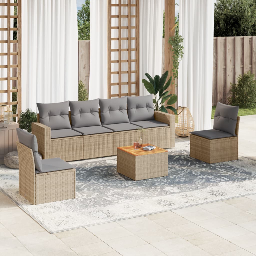 vidaXL Salon de jardin avec coussins 7pcs mélange beige résine tressée