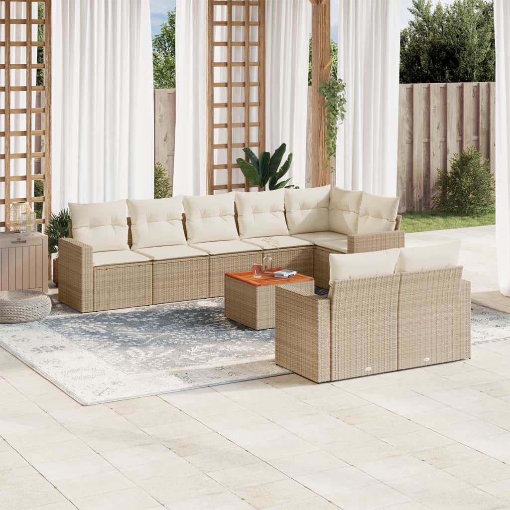 vidaXL Salon de jardin avec coussins 9 pcs beige résine tressée
