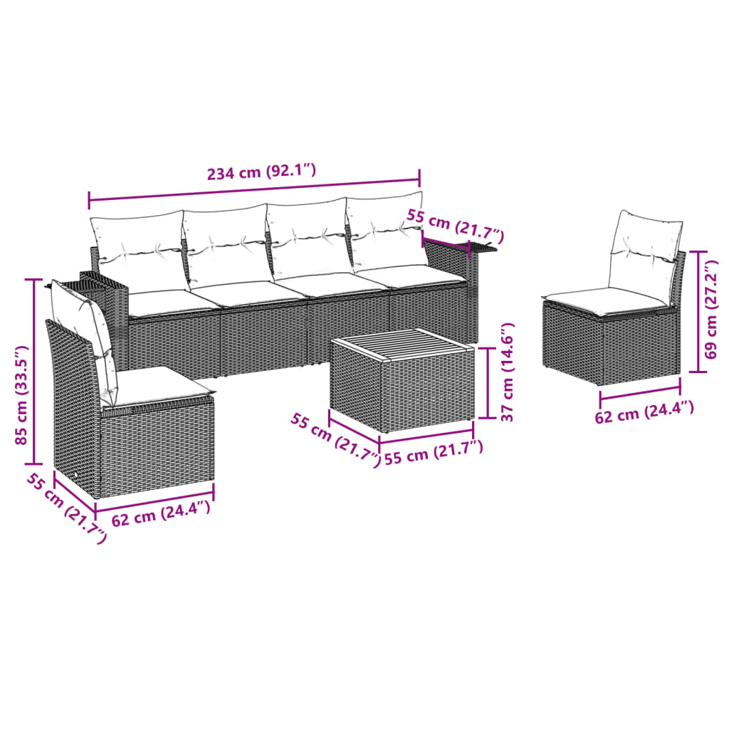 vidaXL Salon de jardin avec coussins 7 pcs gris résine tressée - Image 3