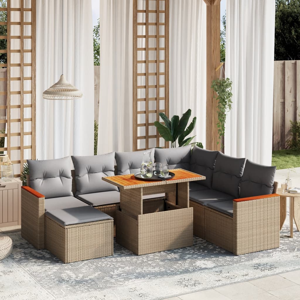 vidaXL Salon de jardin avec coussins 8 pcs beige résine tressée
