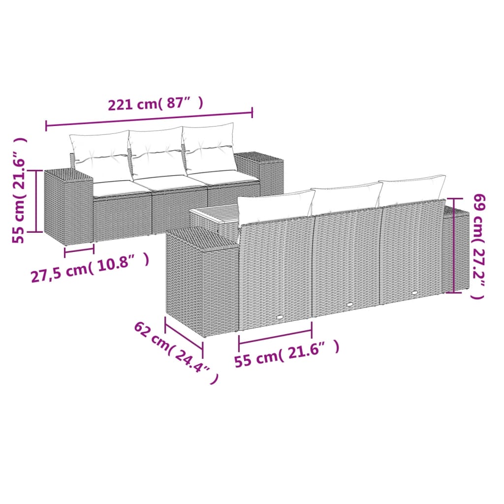 vidaXL Salon de jardin avec coussins 7 pcs gris résine tressée - Image 3