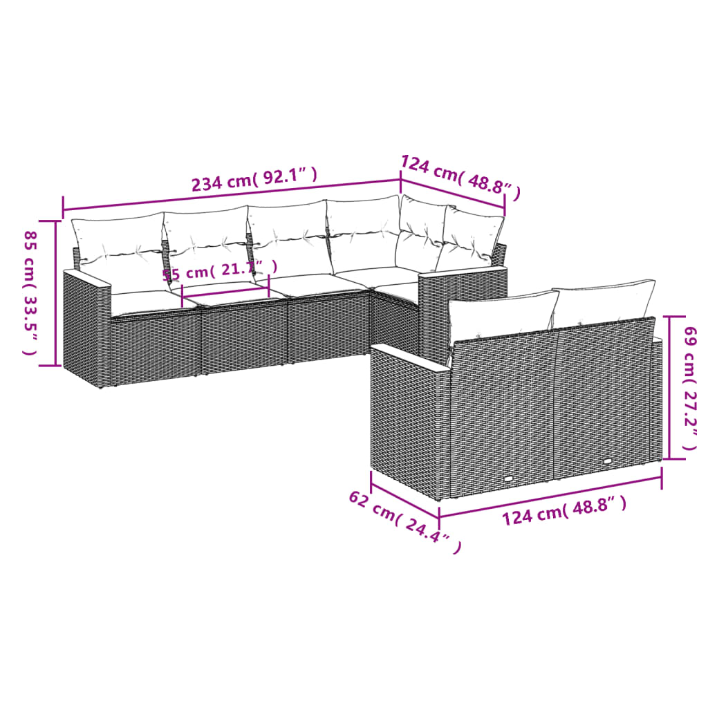 vidaXL Salon de jardin avec coussins 7 pcs gris résine tressée - Image 3