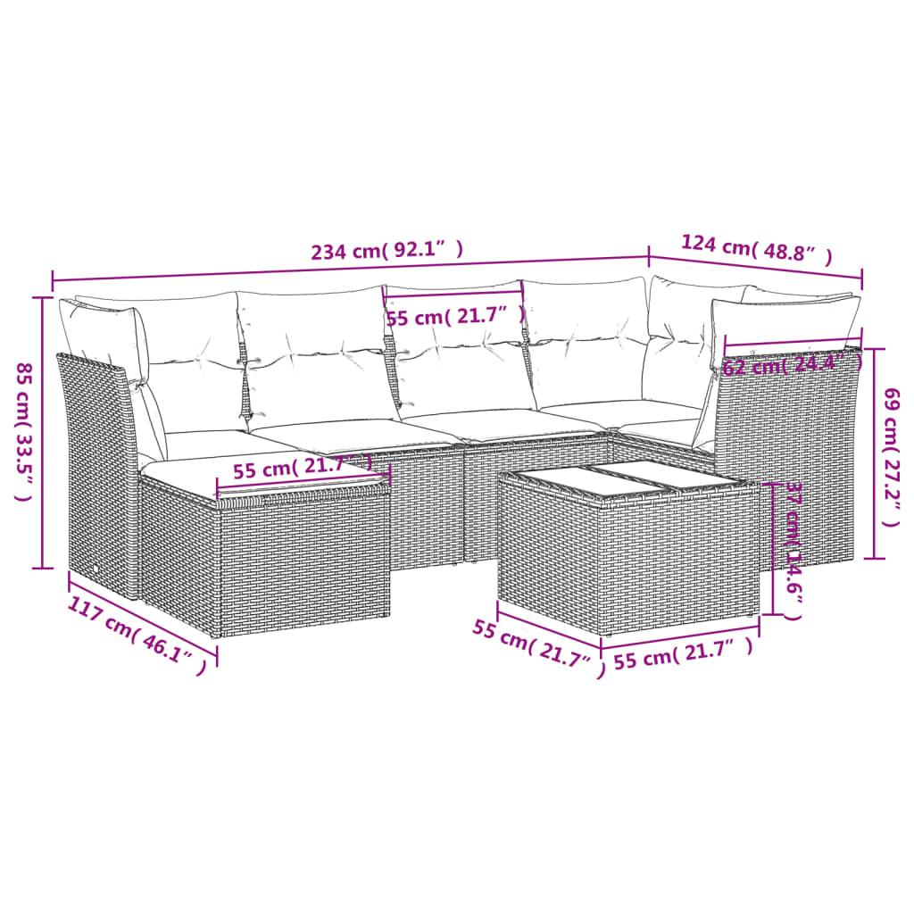 vidaXL Salon de jardin avec coussins 7 pcs gris résine tressée - Image 3