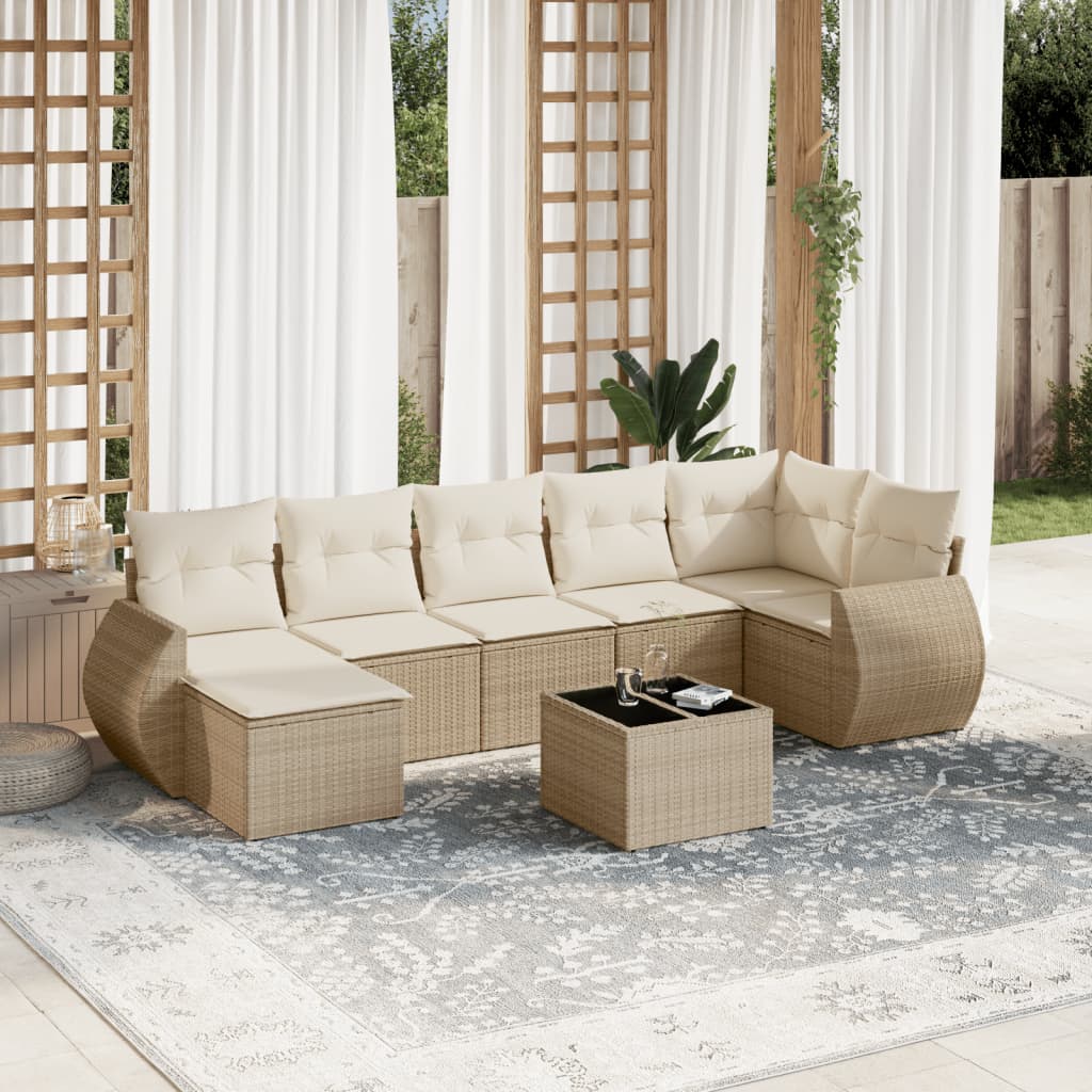 vidaXL Salon de jardin avec coussins 8 pcs beige résine tressée