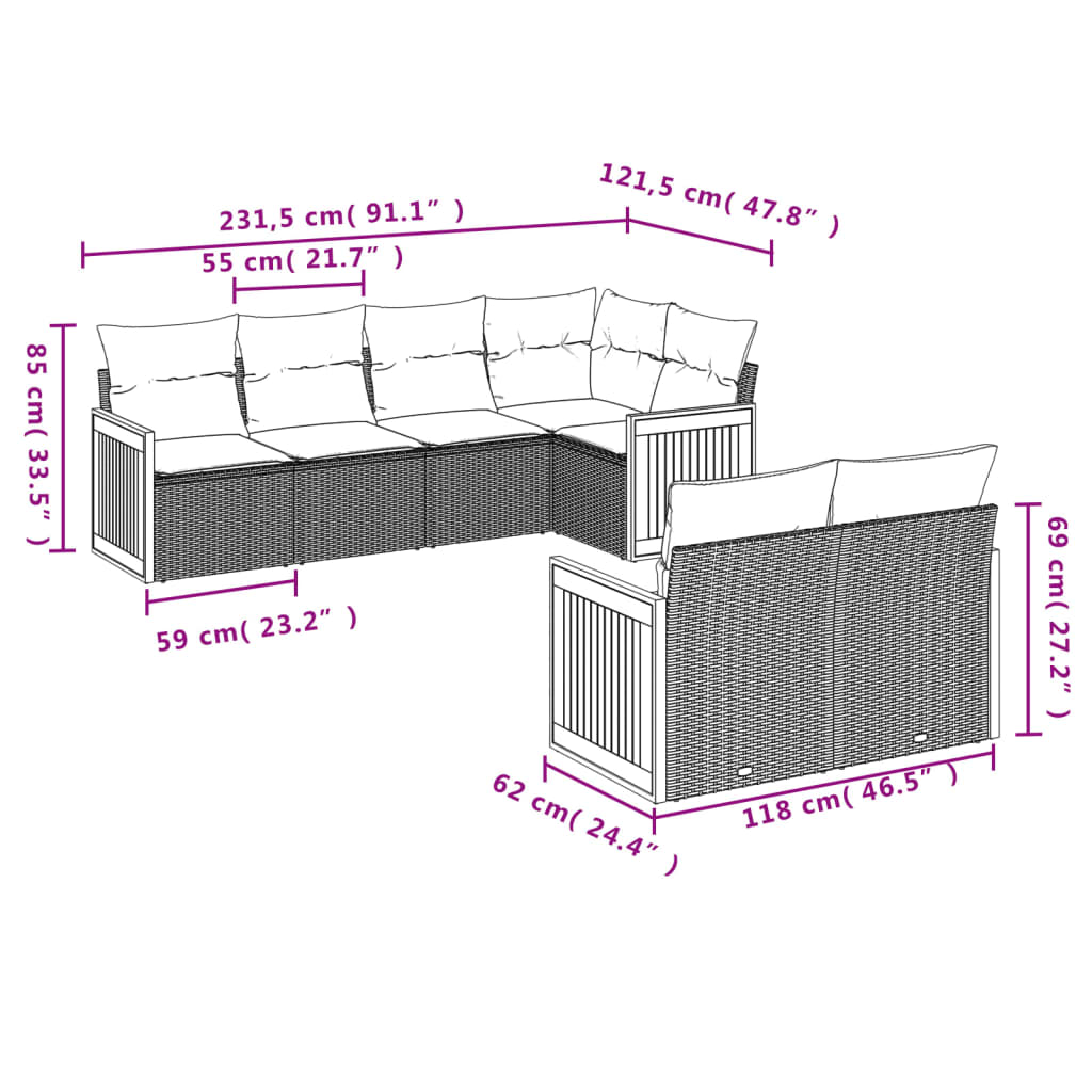 vidaXL Salon de jardin avec coussins 7 pcs gris résine tressée - Image 3
