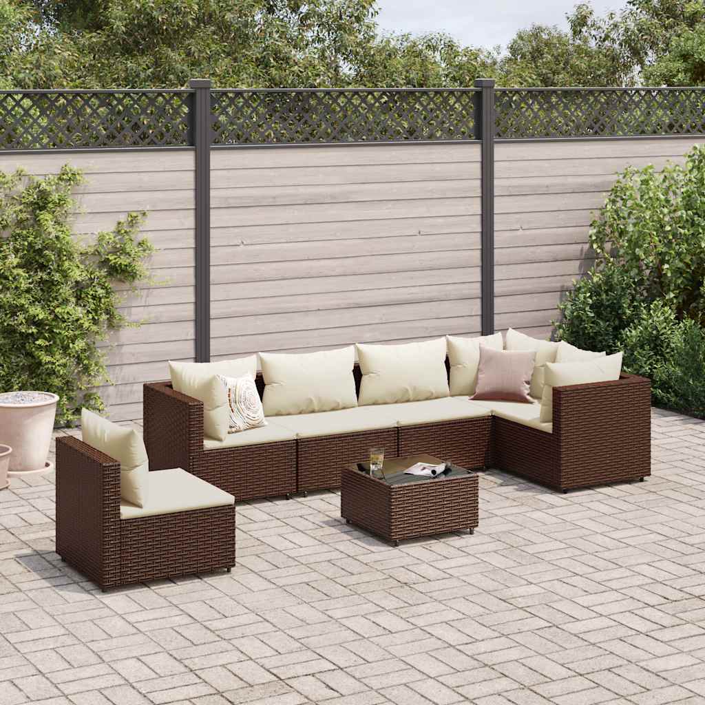 vidaXL Salon de jardin avec coussins 7 pcs marron résine tressée