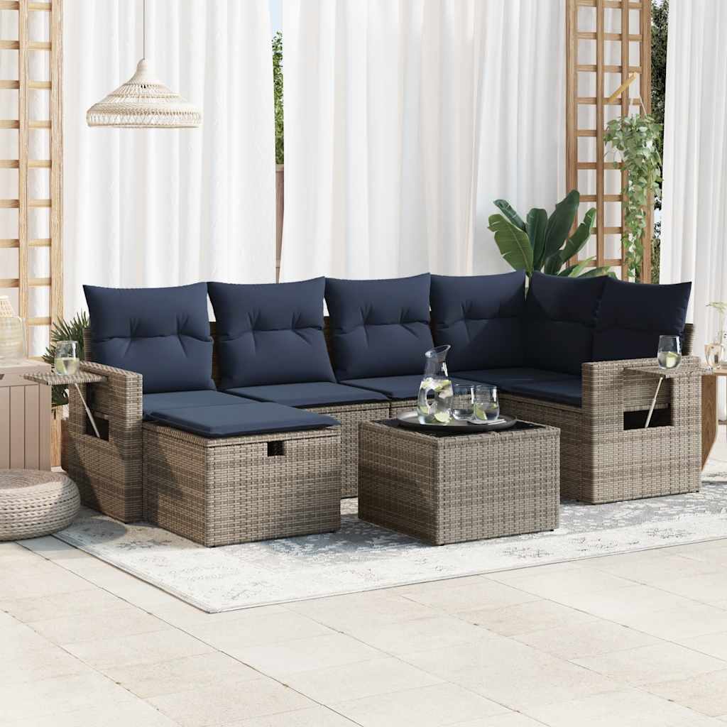 vidaXL Salon de jardin avec coussins 7 pcs gris résine tressée
