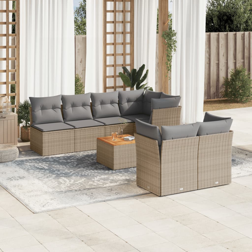 vidaXL Salon de jardin avec coussins 8pcs mélange beige résine tressée