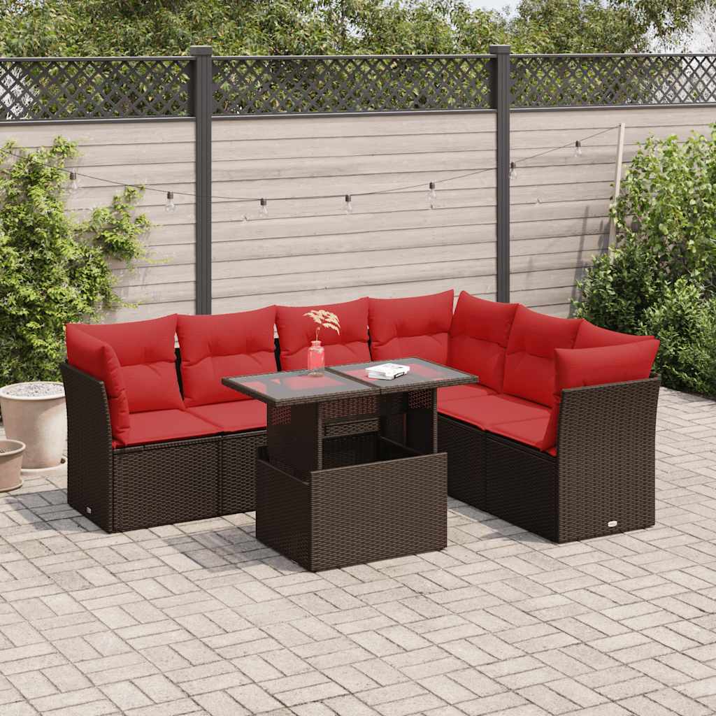 vidaXL Salon de jardin avec coussins 7 pcs marron résine tressée acacia