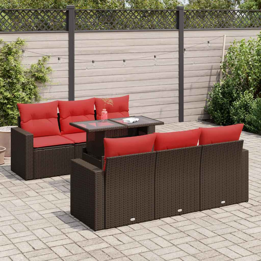 vidaXL Salon de jardin avec coussins 7pcs marron résine tressée acacia