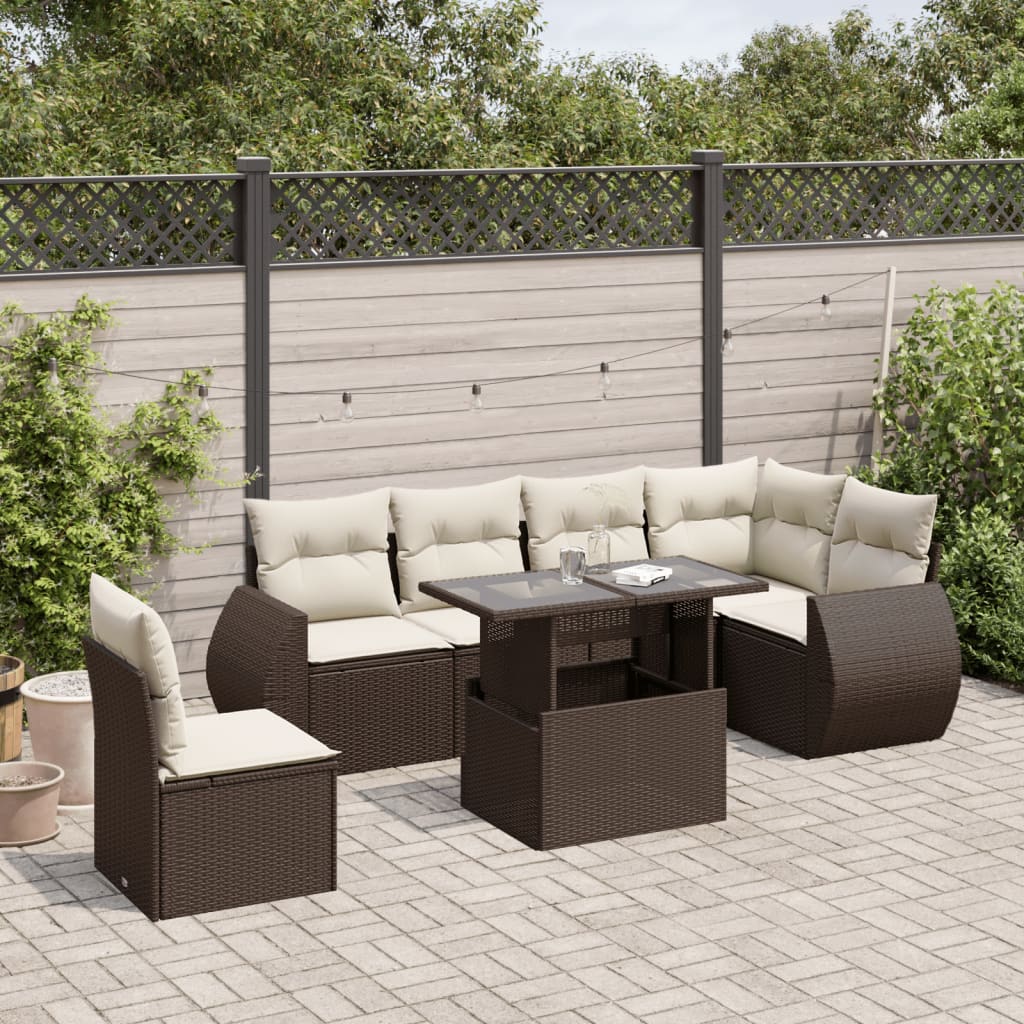 vidaXL Salon de jardin avec coussins 7 pcs marron résine tressée