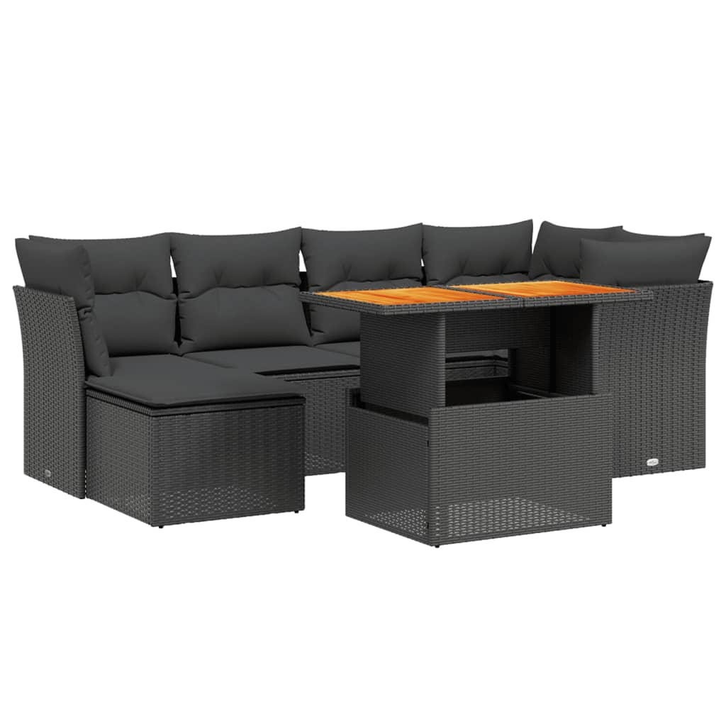 vidaXL Salon de jardin 7 pcs avec coussins noir résine tressée - Image 2