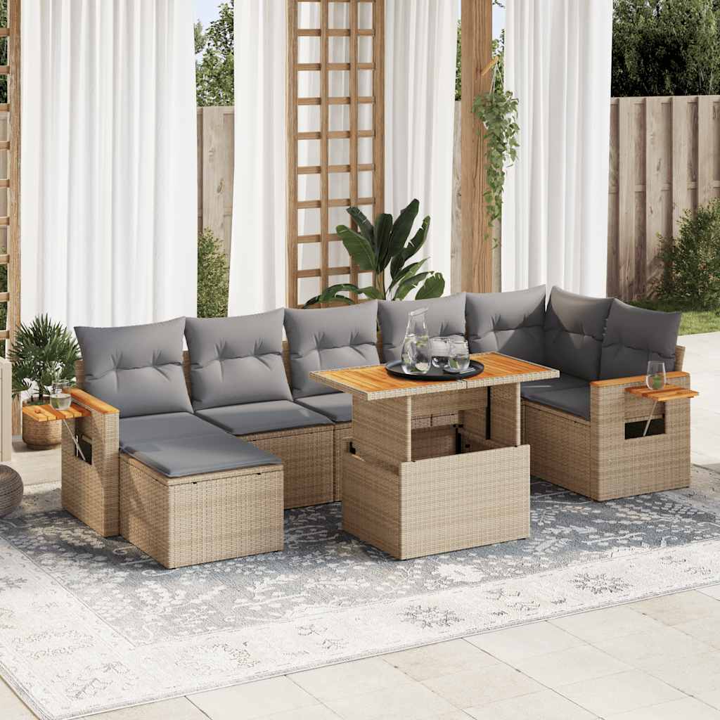 vidaXL Salon de jardin avec coussins 8 pcs beige résine tressée acacia