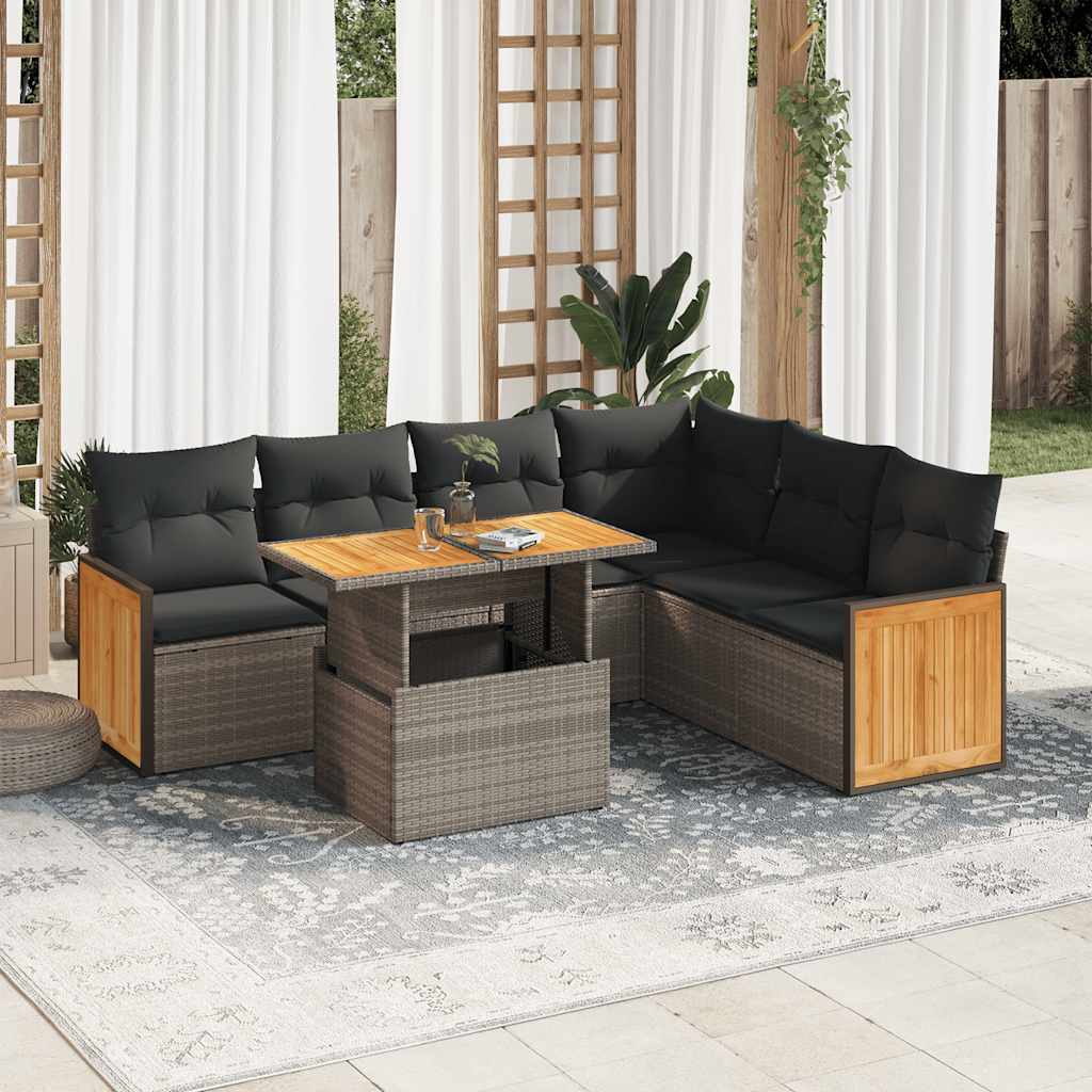 vidaXL Salon de jardin avec coussins 7 pcs gris résine tressée acacia