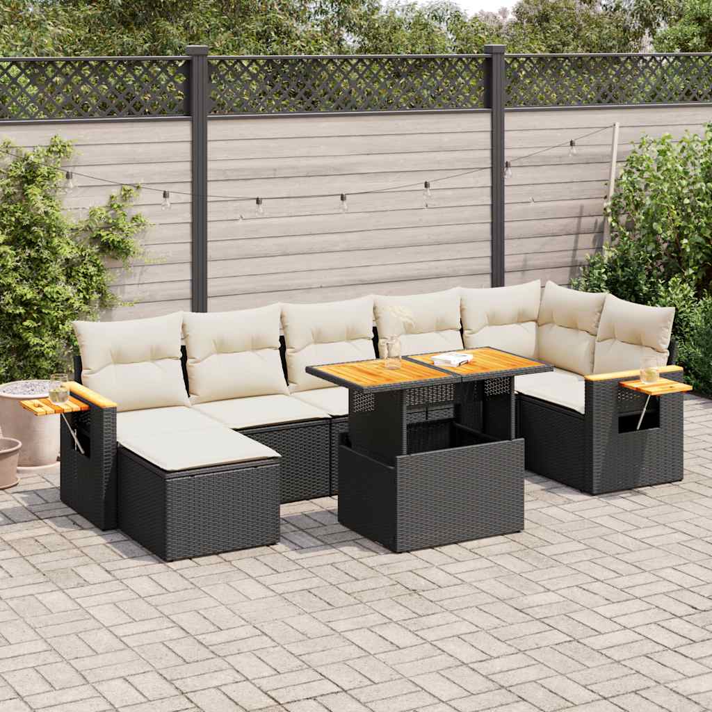 vidaXL Salon de jardin avec coussins 8 pcs noir résine tressée acacia
