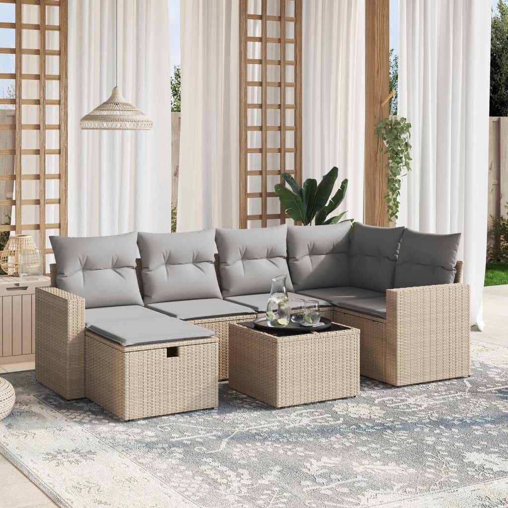 vidaXL Salon de jardin avec coussins 7pcs mélange beige résine tressée