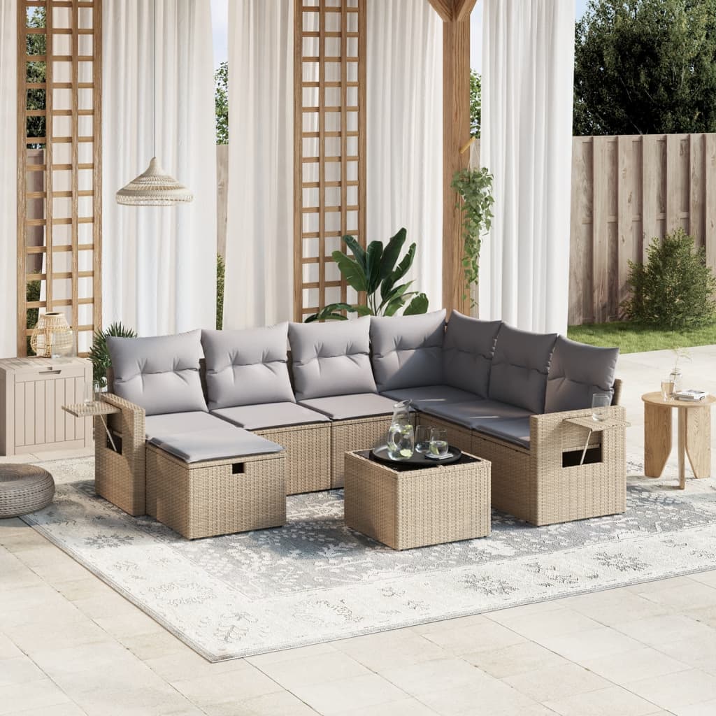 vidaXL Salon de jardin avec coussins 8pcs mélange beige résine tressée