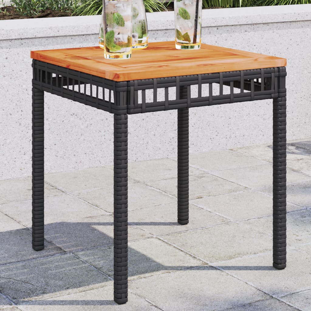 vidaXL Table de jardin noir 38x38x42 cm résine tressée et bois acacia