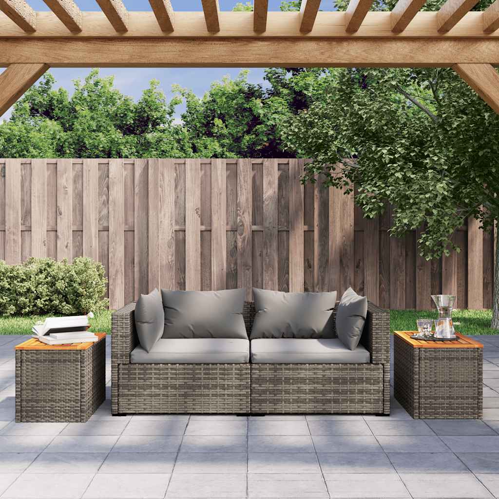 vidaXL Tables d'appoint de jardin 2 pcs gris rotin bois massif - Image 3