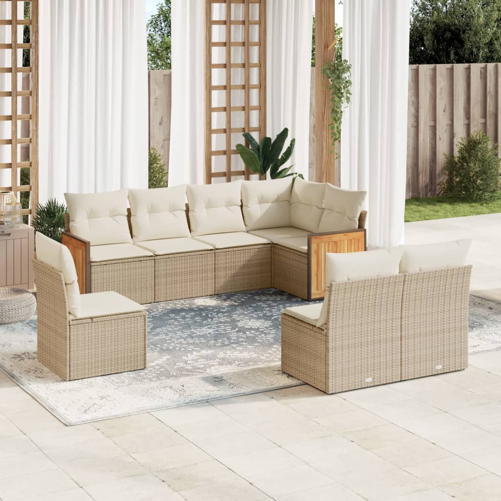 vidaXL Salon de jardin avec coussins 8 pcs beige résine tressée
