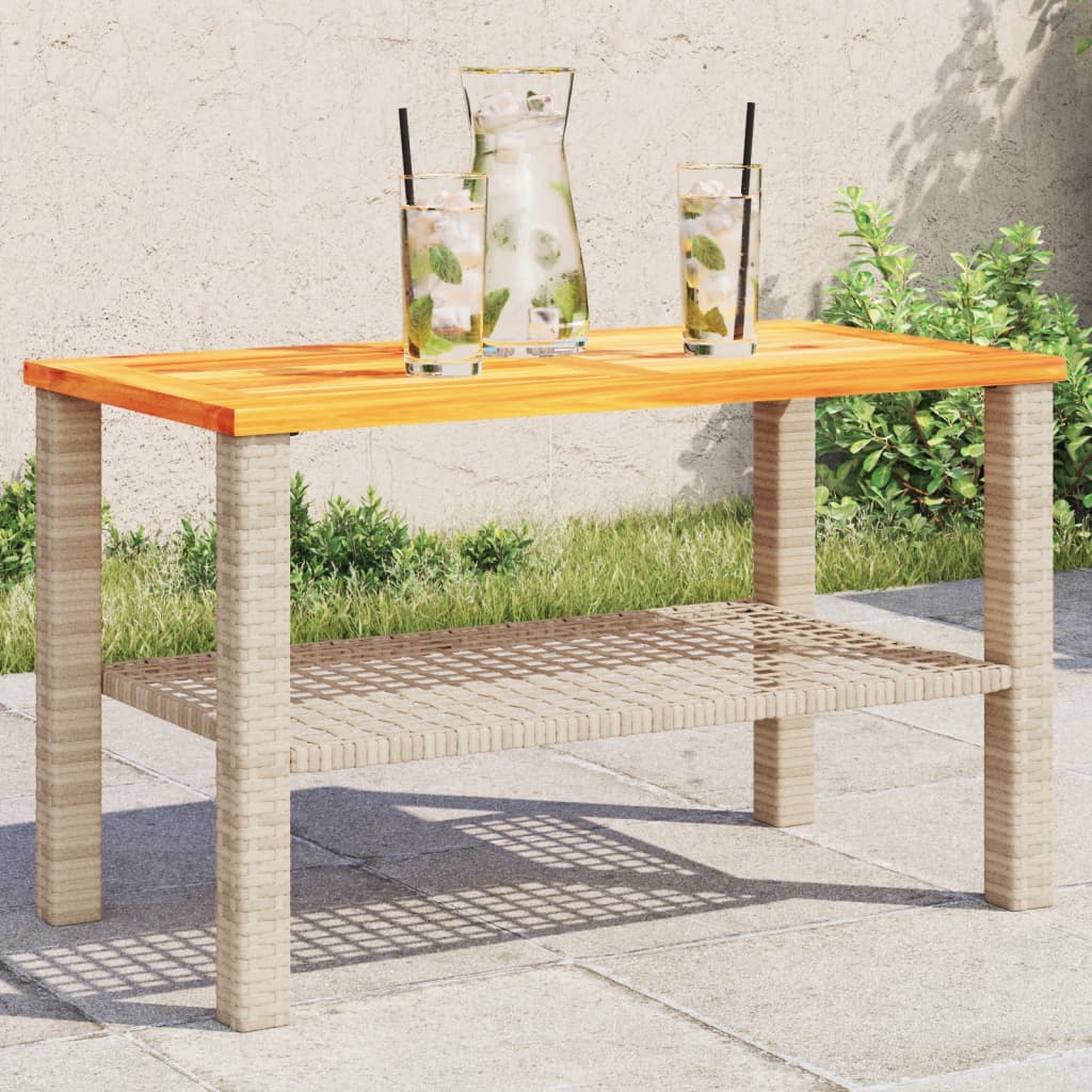 vidaXL Table de jardin beige 70x38x42 cm résine tressée et bois acacia