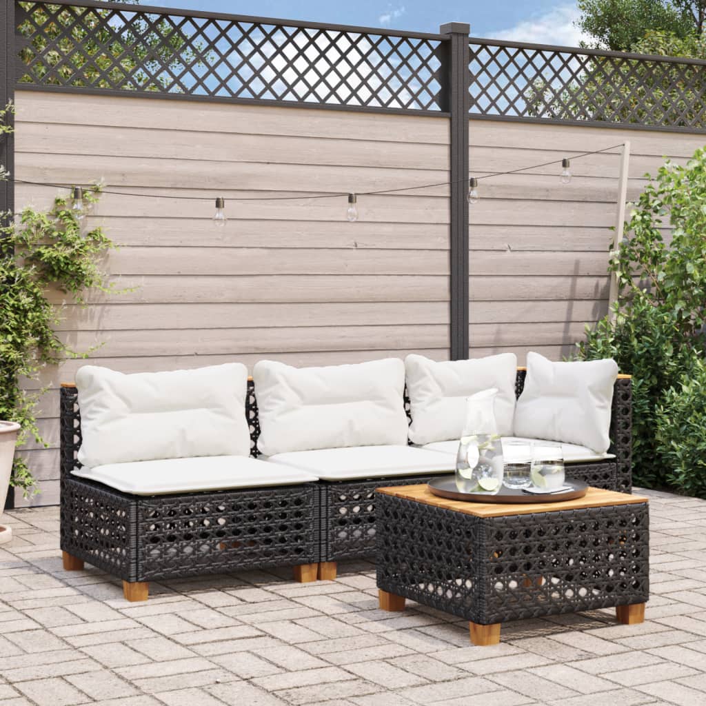 vidaXL Table de jardin noir 55x55x36 cm résine tressée et bois acacia - Image 3