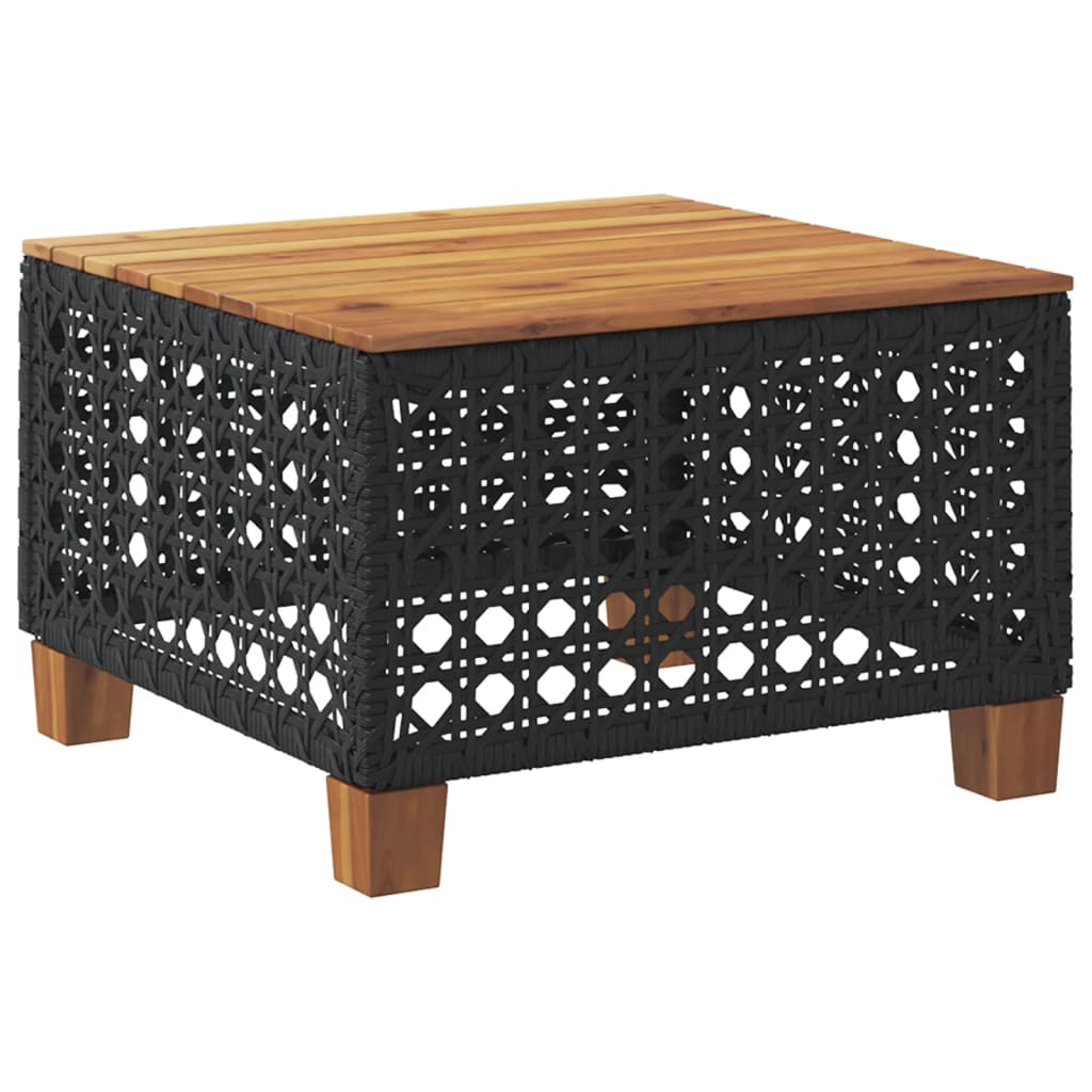 vidaXL Table de jardin noir 55x55x36 cm résine tressée et bois acacia - Image 6