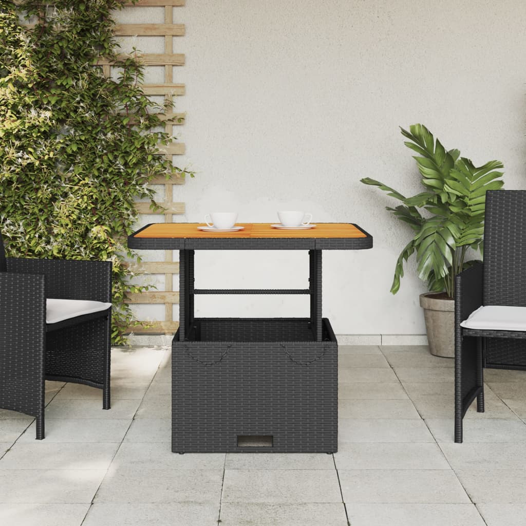 vidaXL Table de jardin noir 80x80x71 cm résine tressée et bois acacia - Image 3