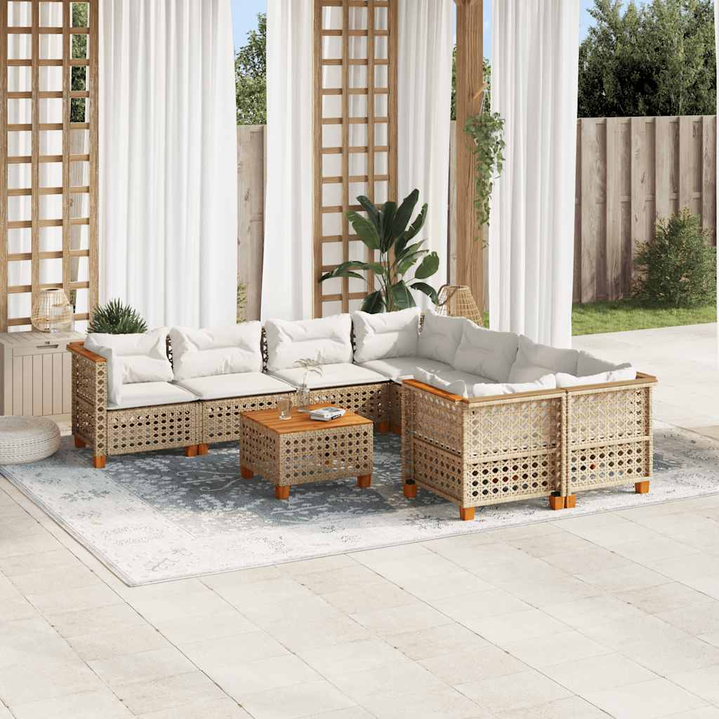 vidaXL Salon de jardin avec coussins 9 pcs beige résine tressée
