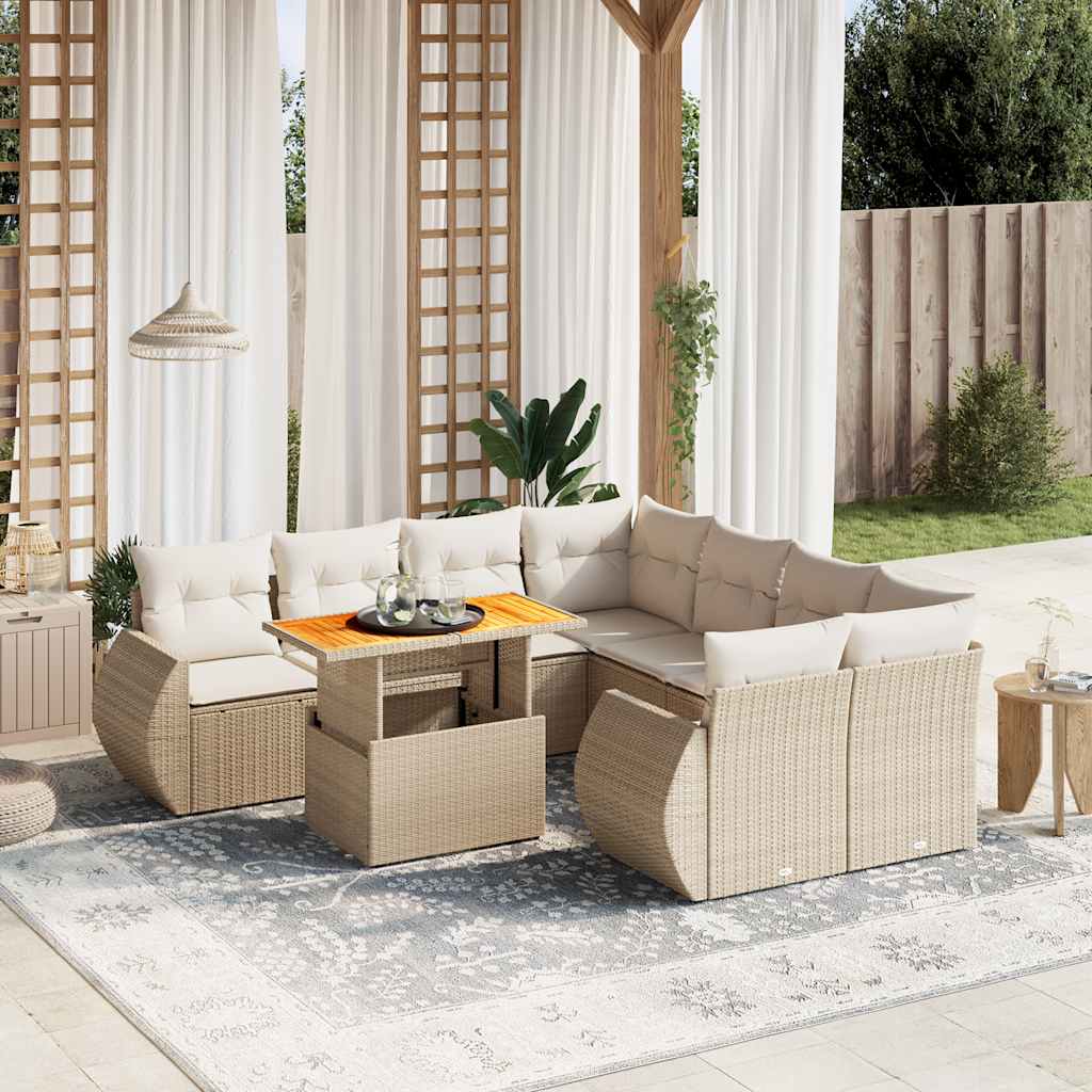 vidaXL Salon de jardin avec coussins 9 pcs beige résine tressée