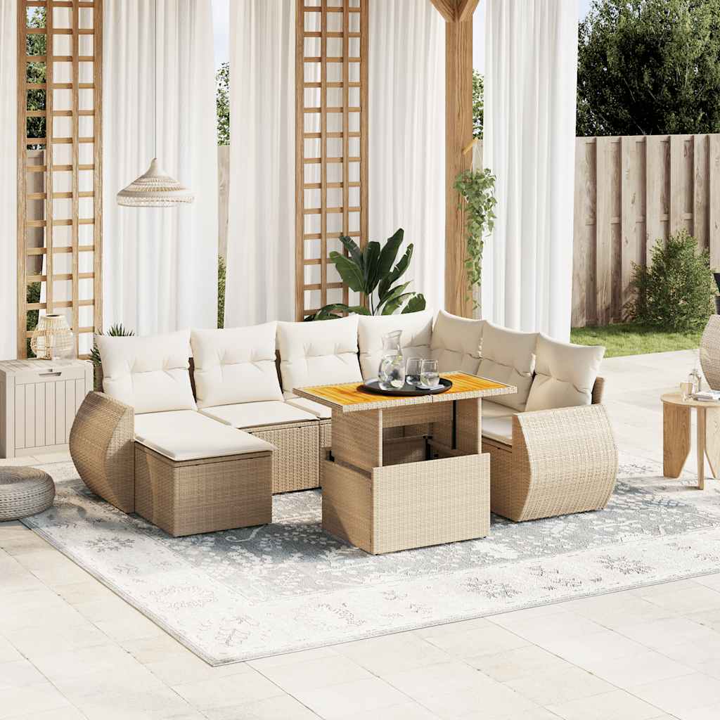 vidaXL Salon de jardin avec coussins 8 pcs beige résine tressée