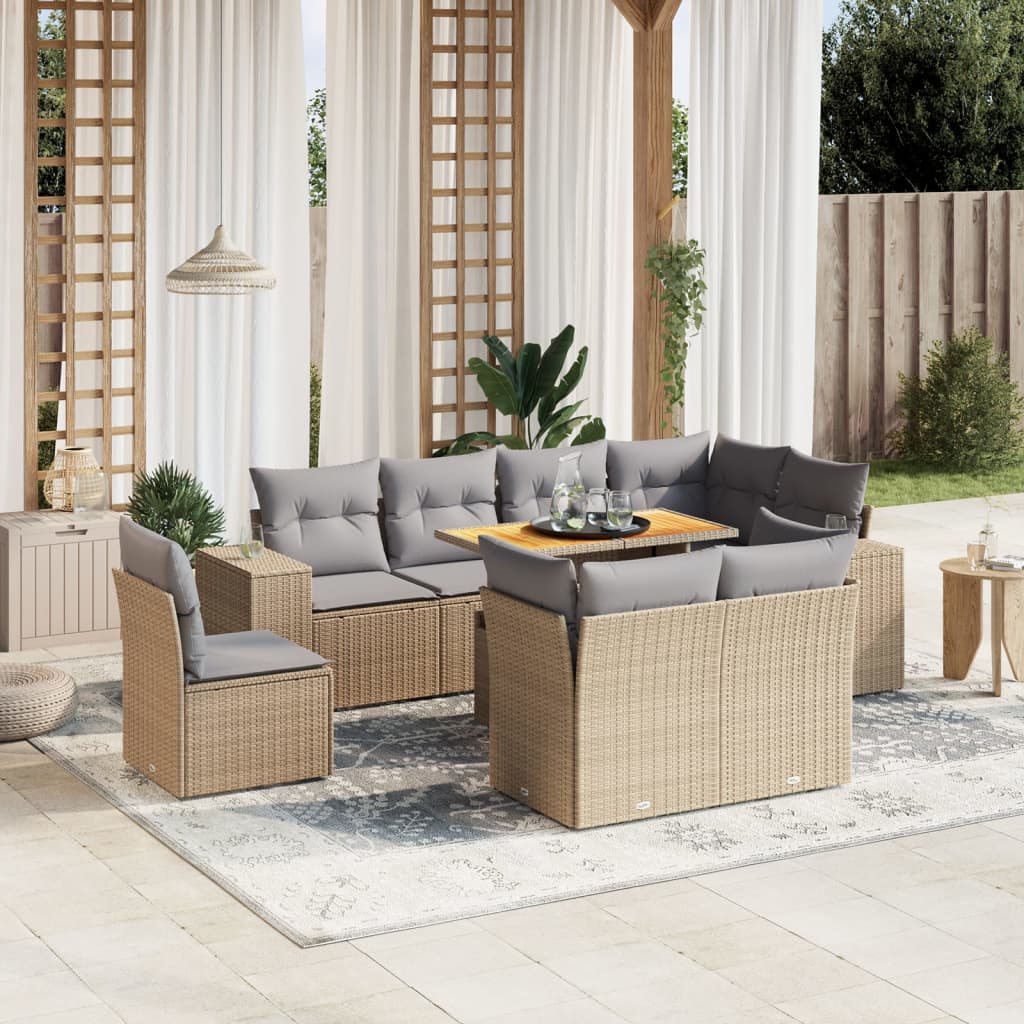 vidaXL Salon de jardin avec coussins 9 pcs beige résine tressée