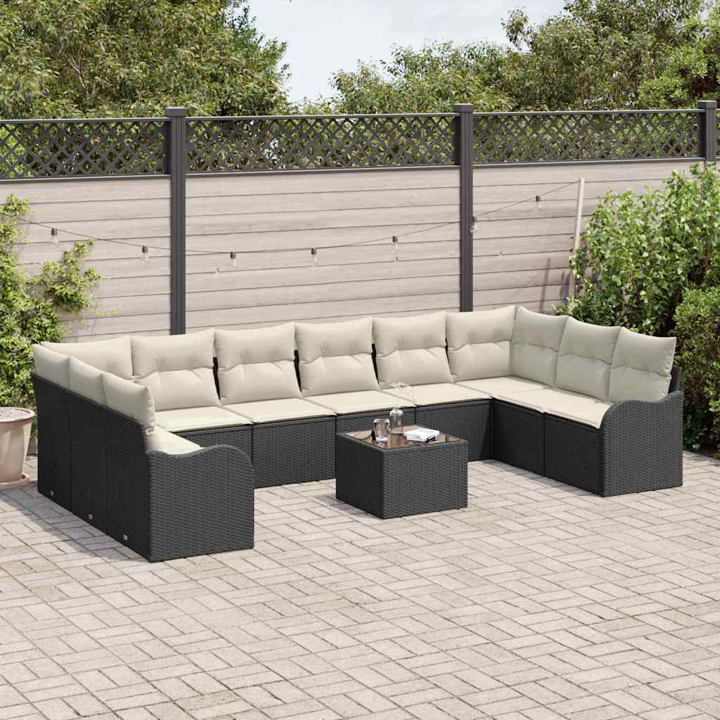 vidaXL Ensemble de canapé de jardin 11 pcs Noir et Blanc polyrotin