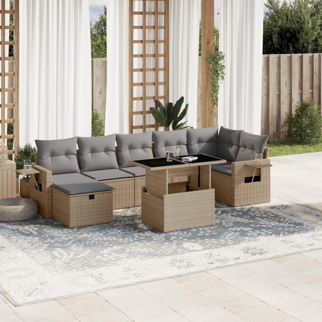 vidaXL Salon de jardin avec coussins 8 pcs beige résine tressée