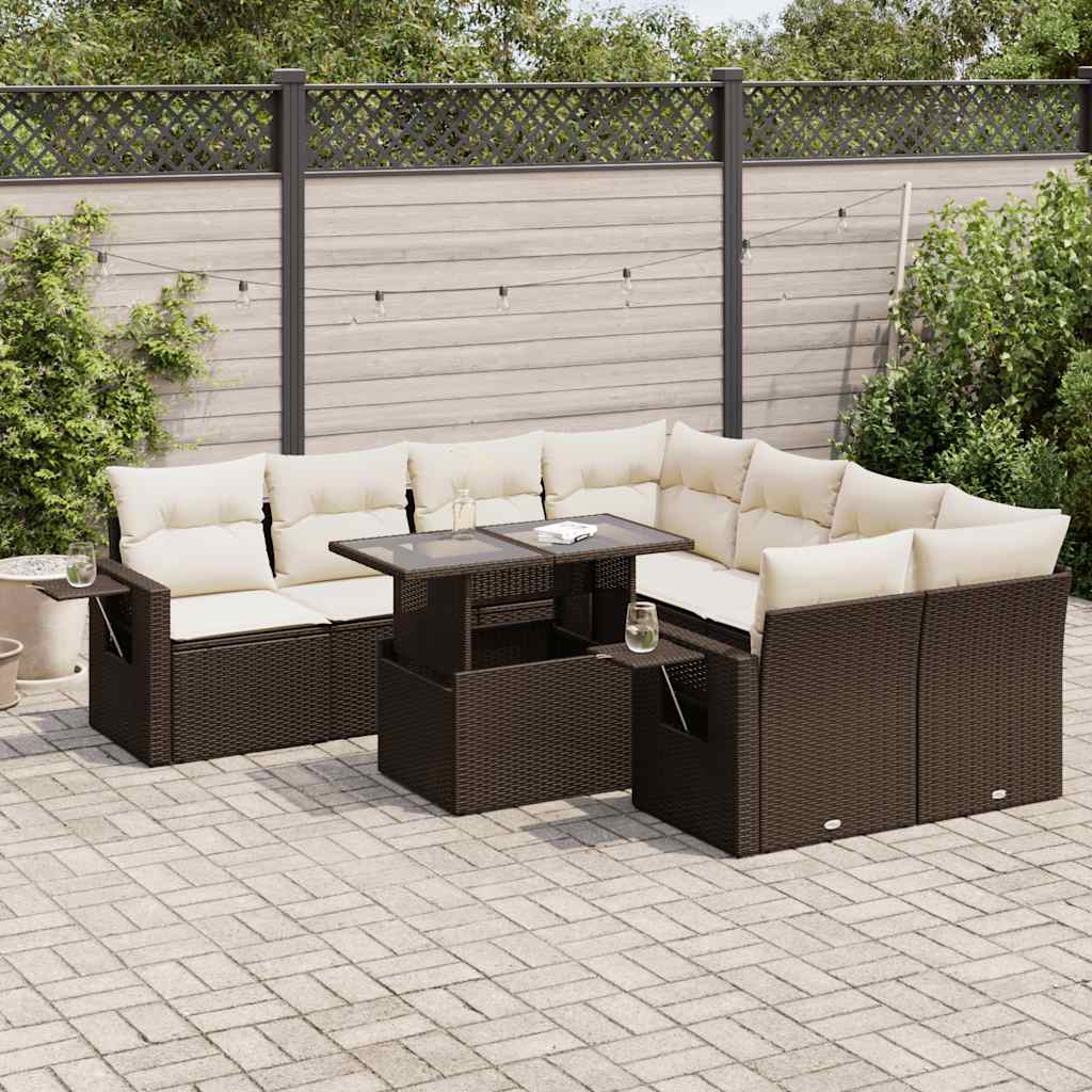 vidaXL Salon de jardin avec coussins 9 pcs marron résine tressée
