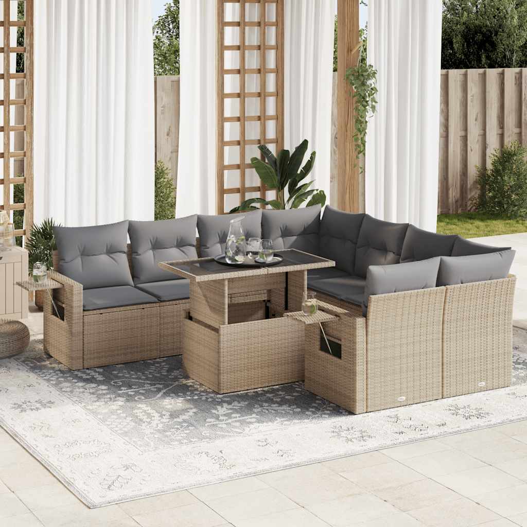 vidaXL Salon de jardin avec coussins 9 pcs beige résine tressée