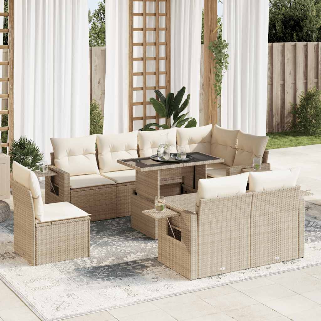 vidaXL Salon de jardin avec coussins 9 pcs beige résine tressée