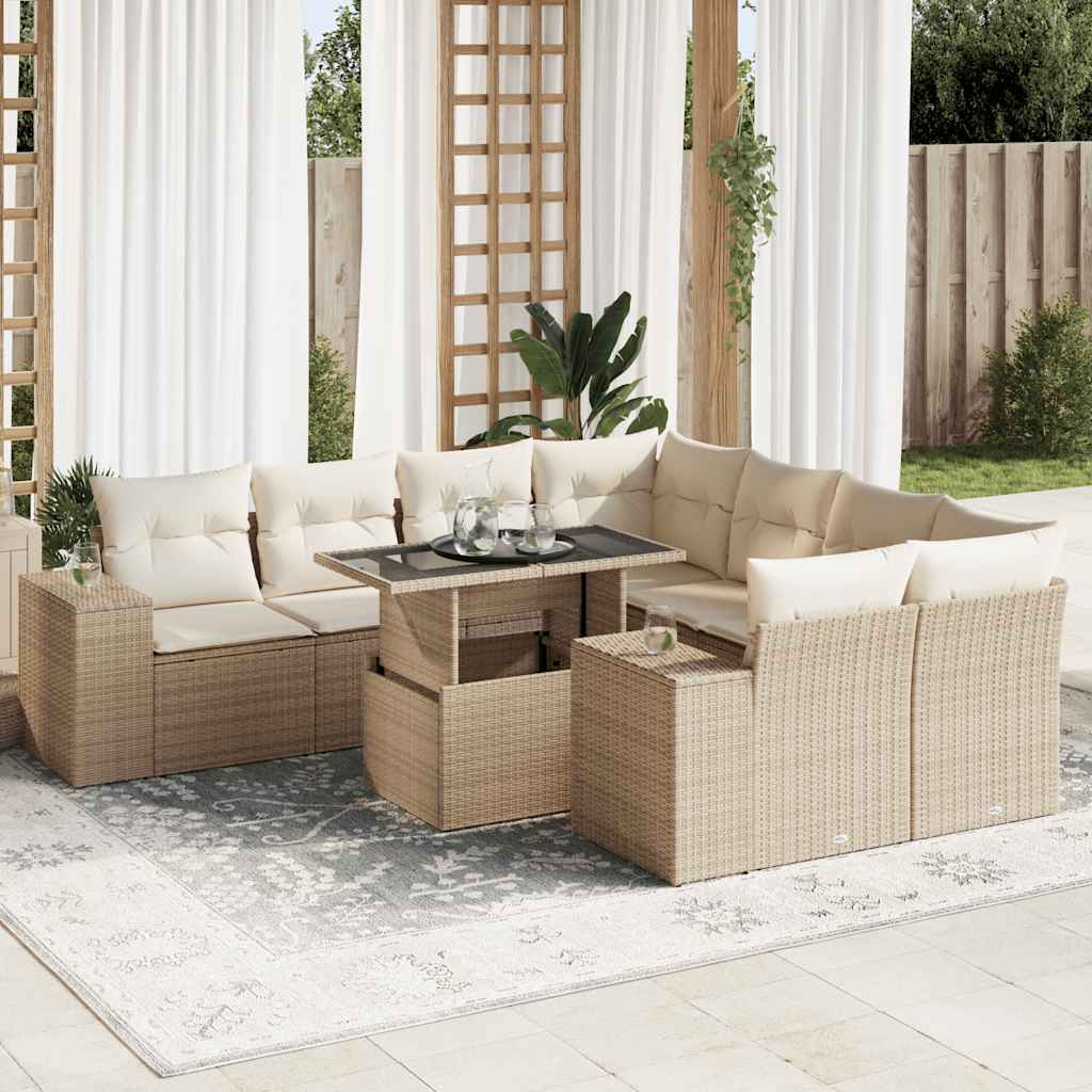 vidaXL Salon de jardin avec coussins 9 pcs beige résine tressée