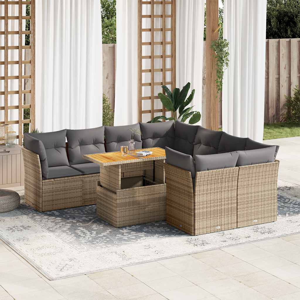 vidaXL Salon de jardin avec coussins 9 pcs beige résine tressée